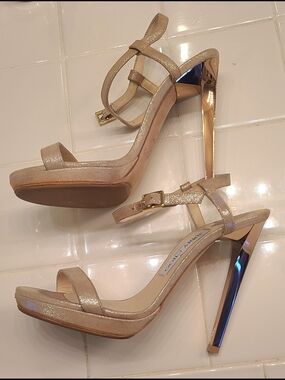 Jimmy Choo Champagne Gold Metallic Ankle-Strap Stiletto Sandals